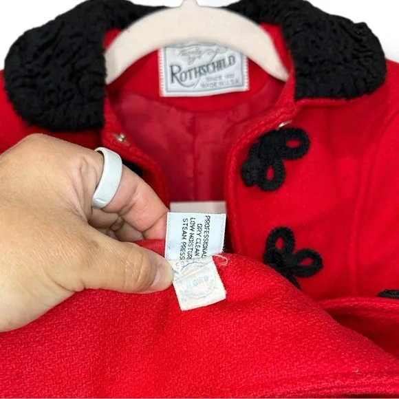 Rothschild Red Pea Coat for Girls with Black Details